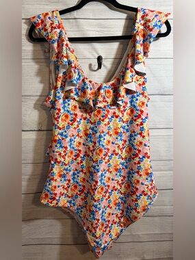 Multicolor Floral Ruffle Scoop-Neck Swimsuit